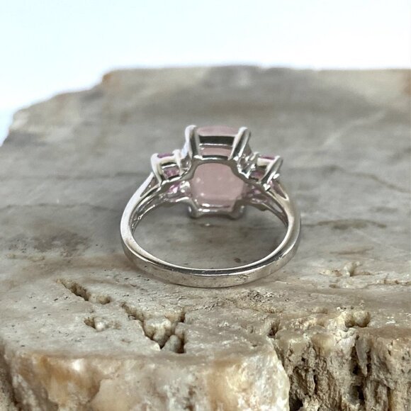 Sterling Silver 925 Thailand Faceted Prong Set Rose Quartz Pink CZ Ring Sz 5.75 - Picture 7 of 16